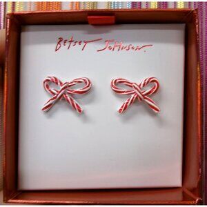 Betsey Johnson Candy Cane Bow Stud Earrings